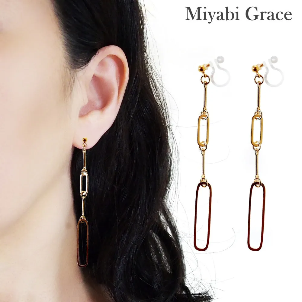 Sleek Linear Elegance Invisible Clip-On Earrings | Modern Gold Long Chain Design