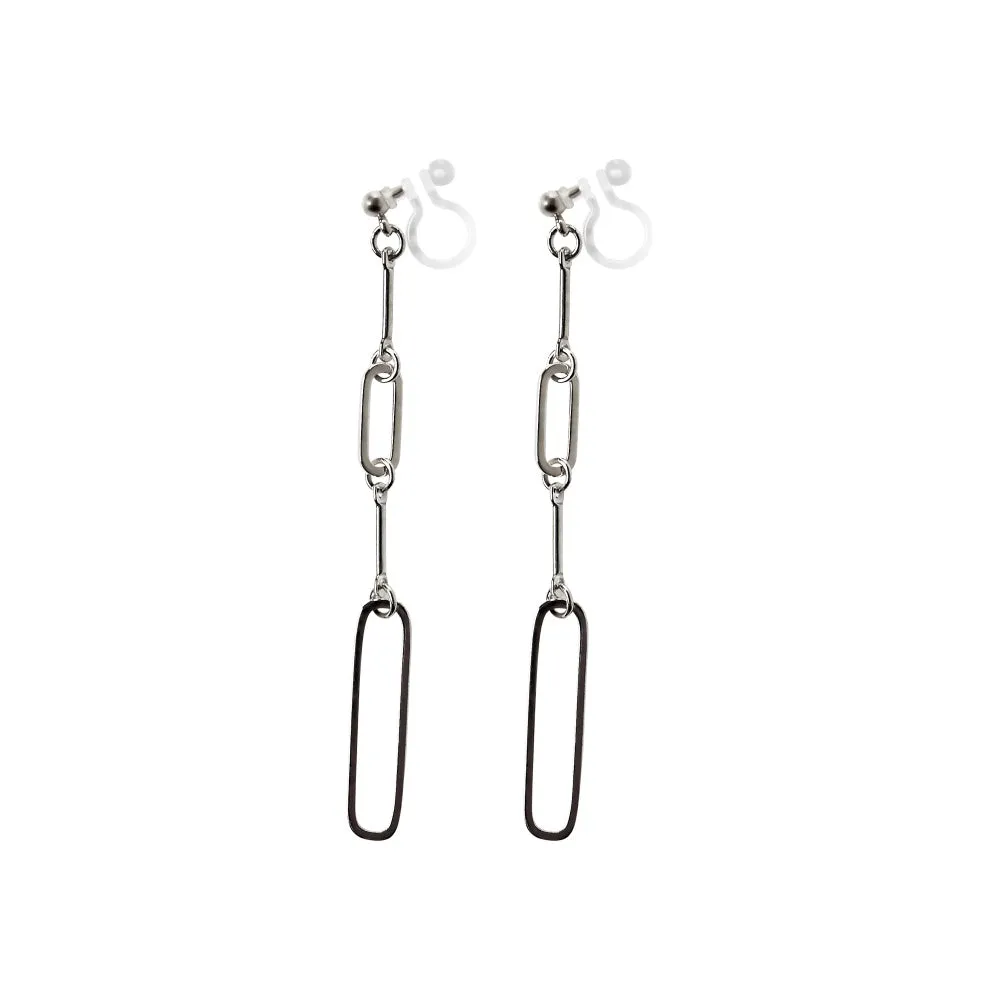 Sleek Linear Elegance Invisible Clip-On Earrings | Modern Gold Long Chain Design