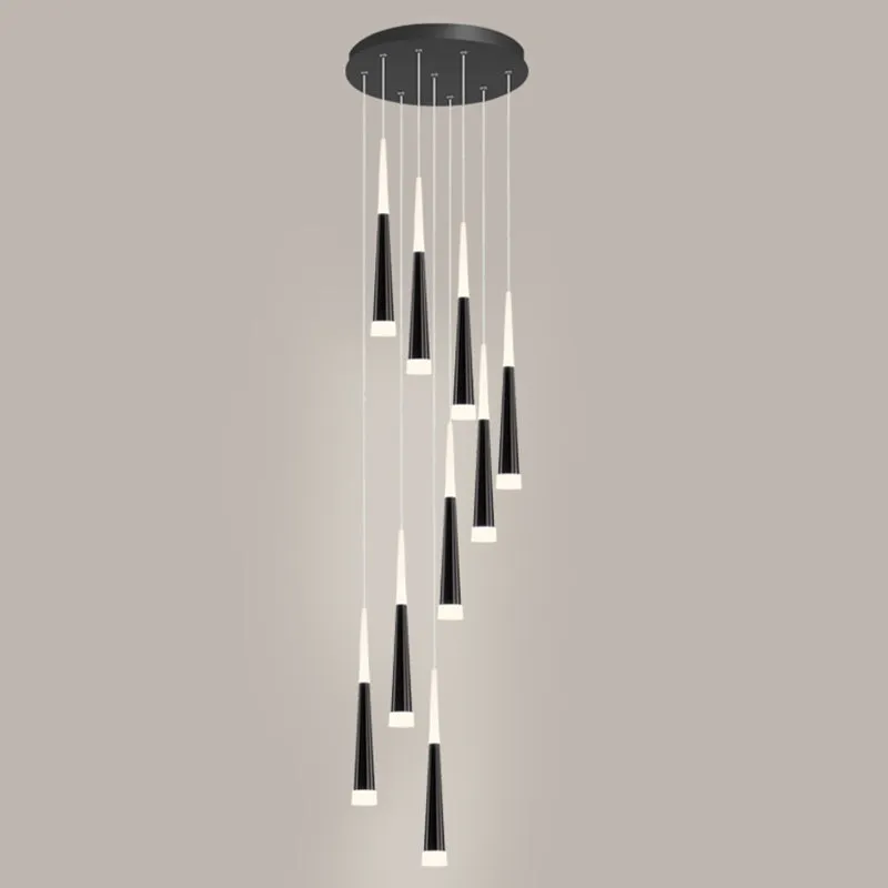 Sleek Metallic Spiral Ceiling Light with Acrylic Shade - Minimalistic Staircase Suspension Lighting