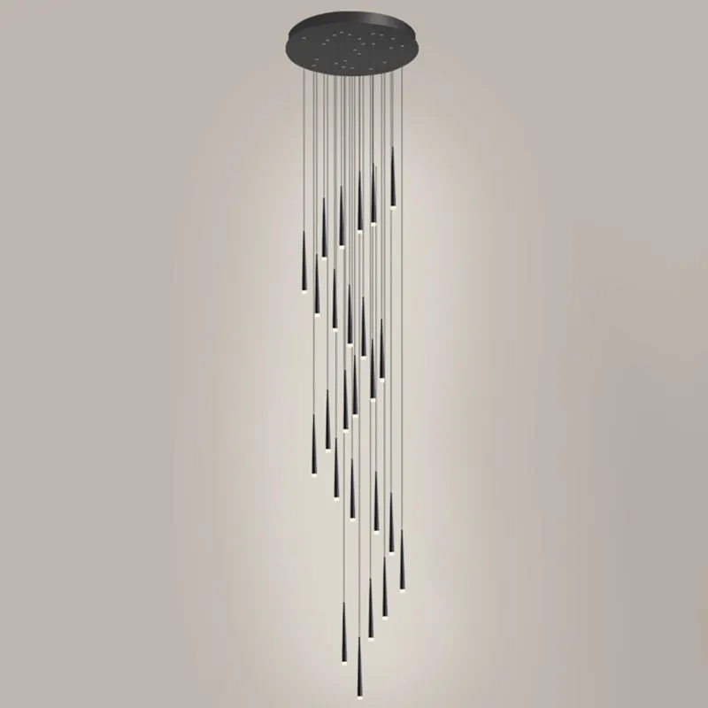 Sleek Metallic Spiral Ceiling Light with Acrylic Shade - Minimalistic Staircase Suspension Lighting