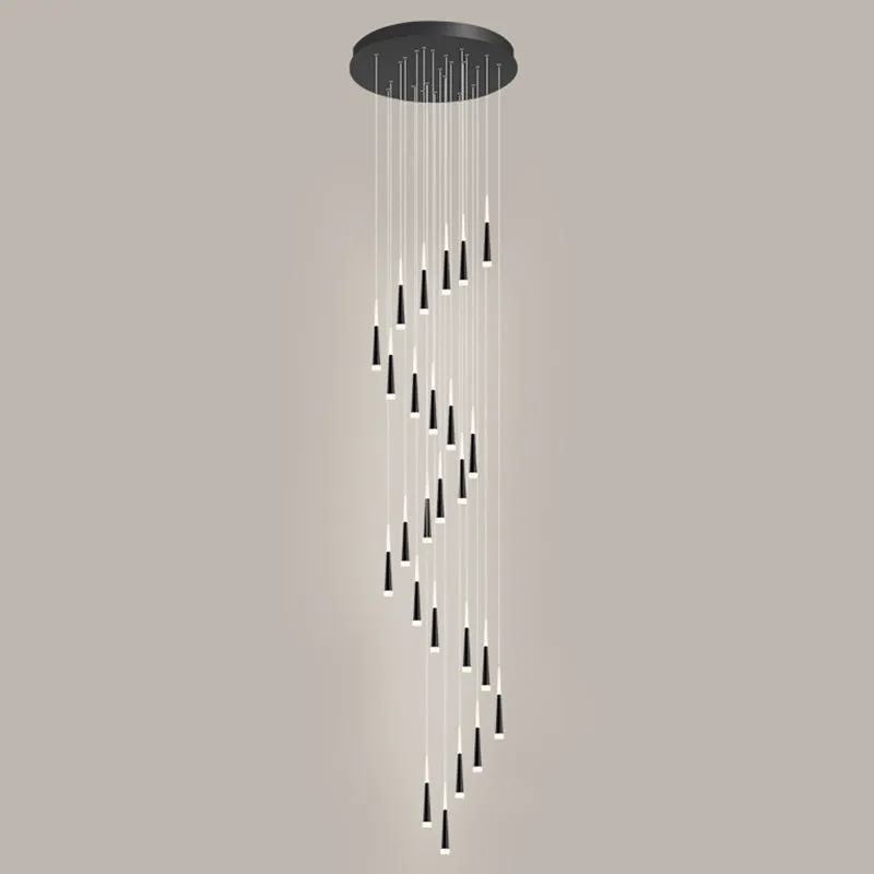 Sleek Metallic Spiral Ceiling Light with Acrylic Shade - Minimalistic Staircase Suspension Lighting