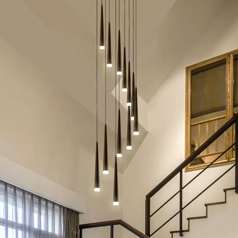 Sleek Metallic Spiral Ceiling Light with Acrylic Shade - Minimalistic Staircase Suspension Lighting