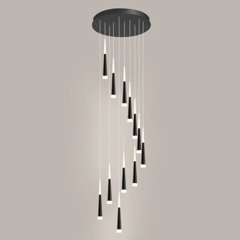 Sleek Metallic Spiral Ceiling Light with Acrylic Shade - Minimalistic Staircase Suspension Lighting