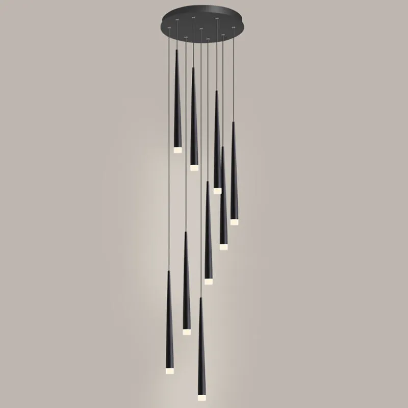 Sleek Metallic Spiral Ceiling Light with Acrylic Shade - Minimalistic Staircase Suspension Lighting