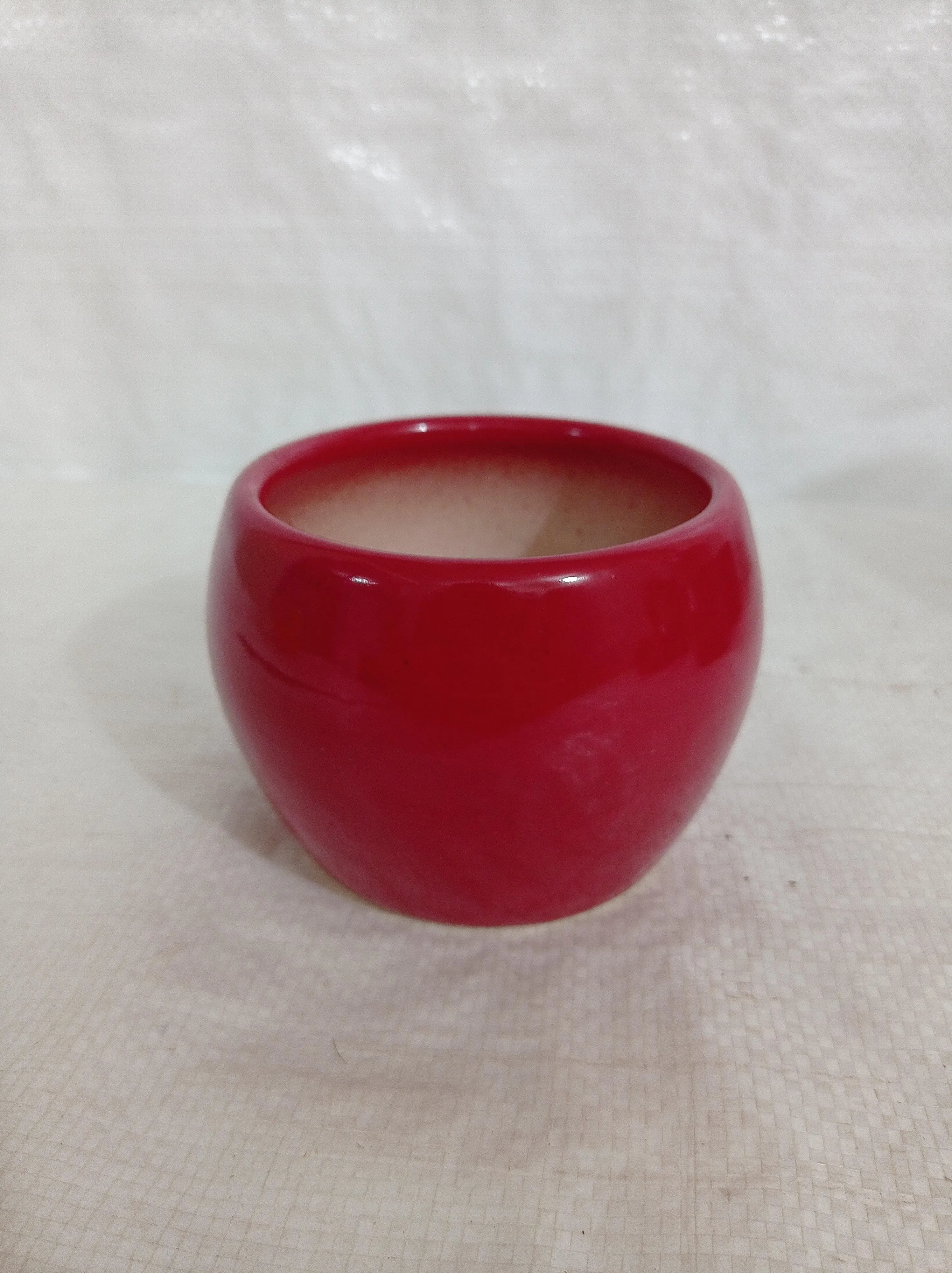 Sleek Red Ceramic Bowl Plant Pot | Modern Minimalist Design