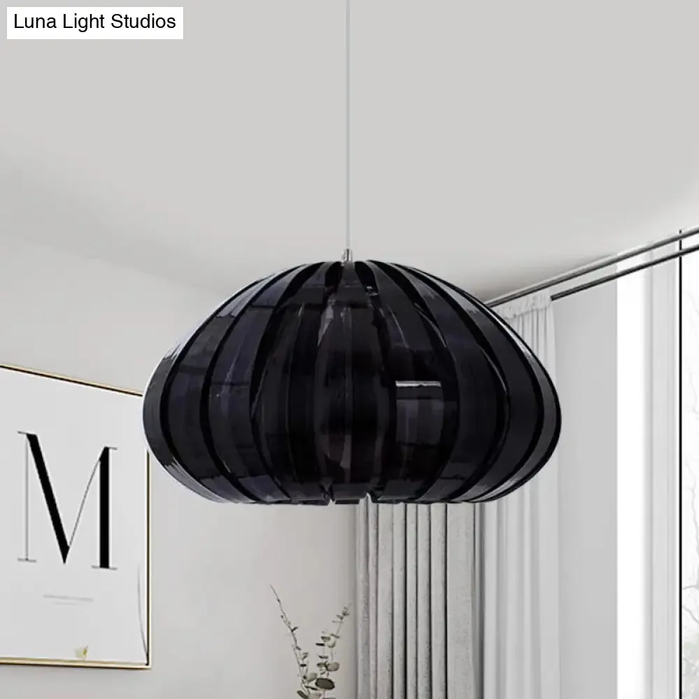 Sleek Squash Suspension Light: Acrylic Single Dining Table Pendant in White/Black with Blade Design