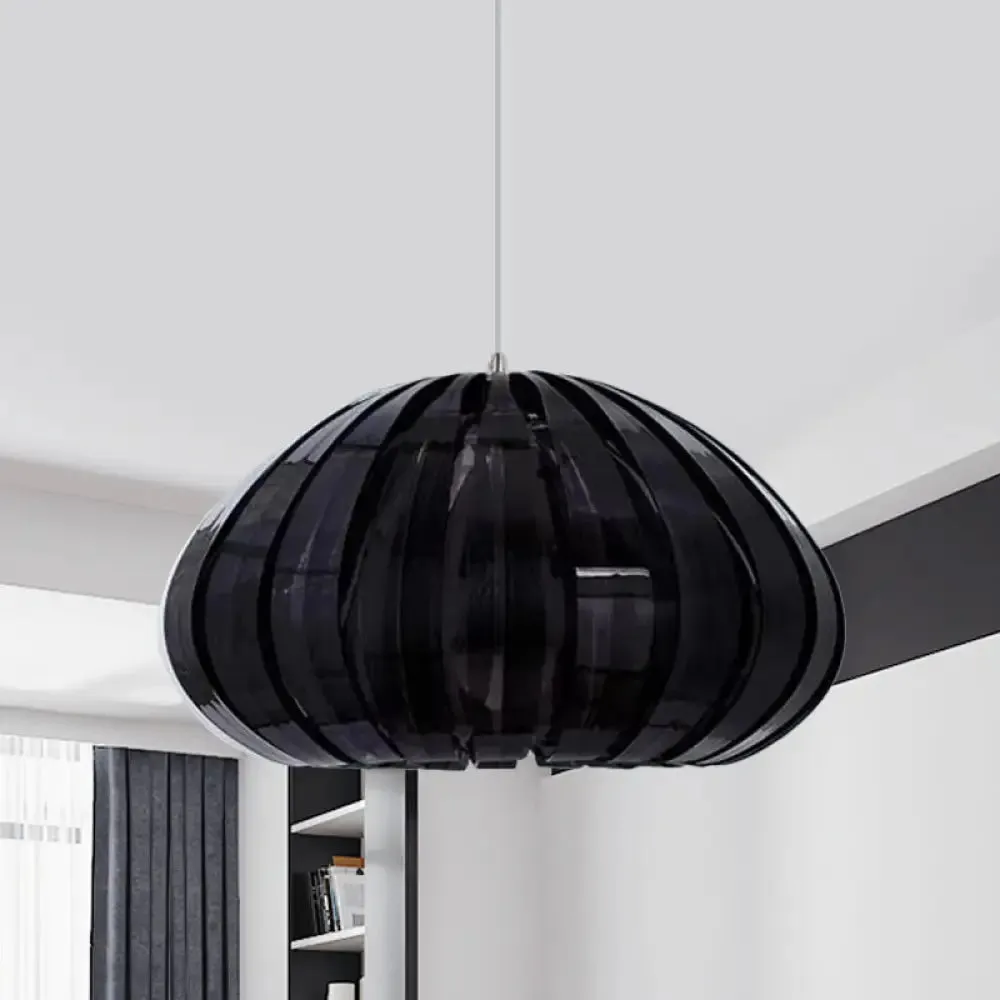 Sleek Squash Suspension Light: Acrylic Single Dining Table Pendant in White/Black with Blade Design