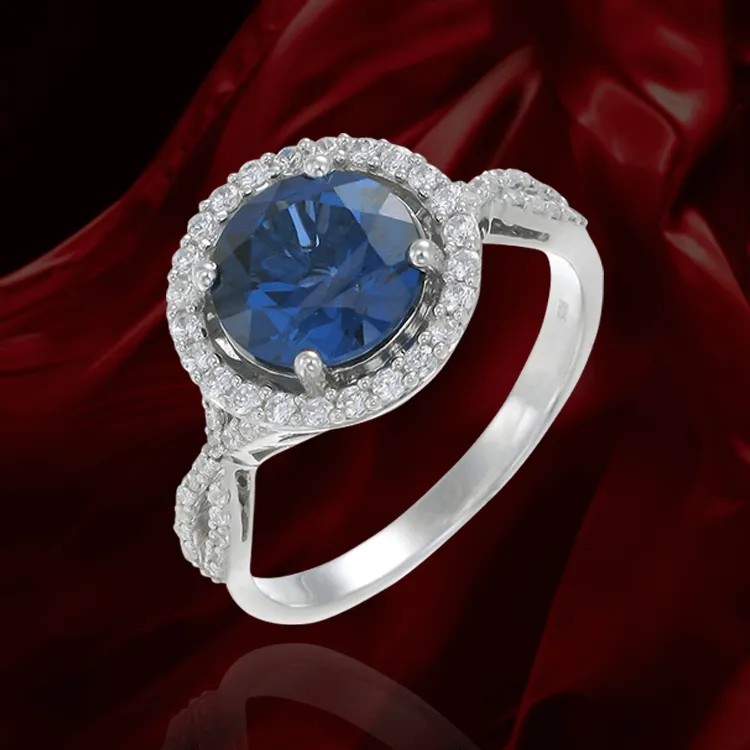 Sparkling Round Halo Blue Sapphire Ring