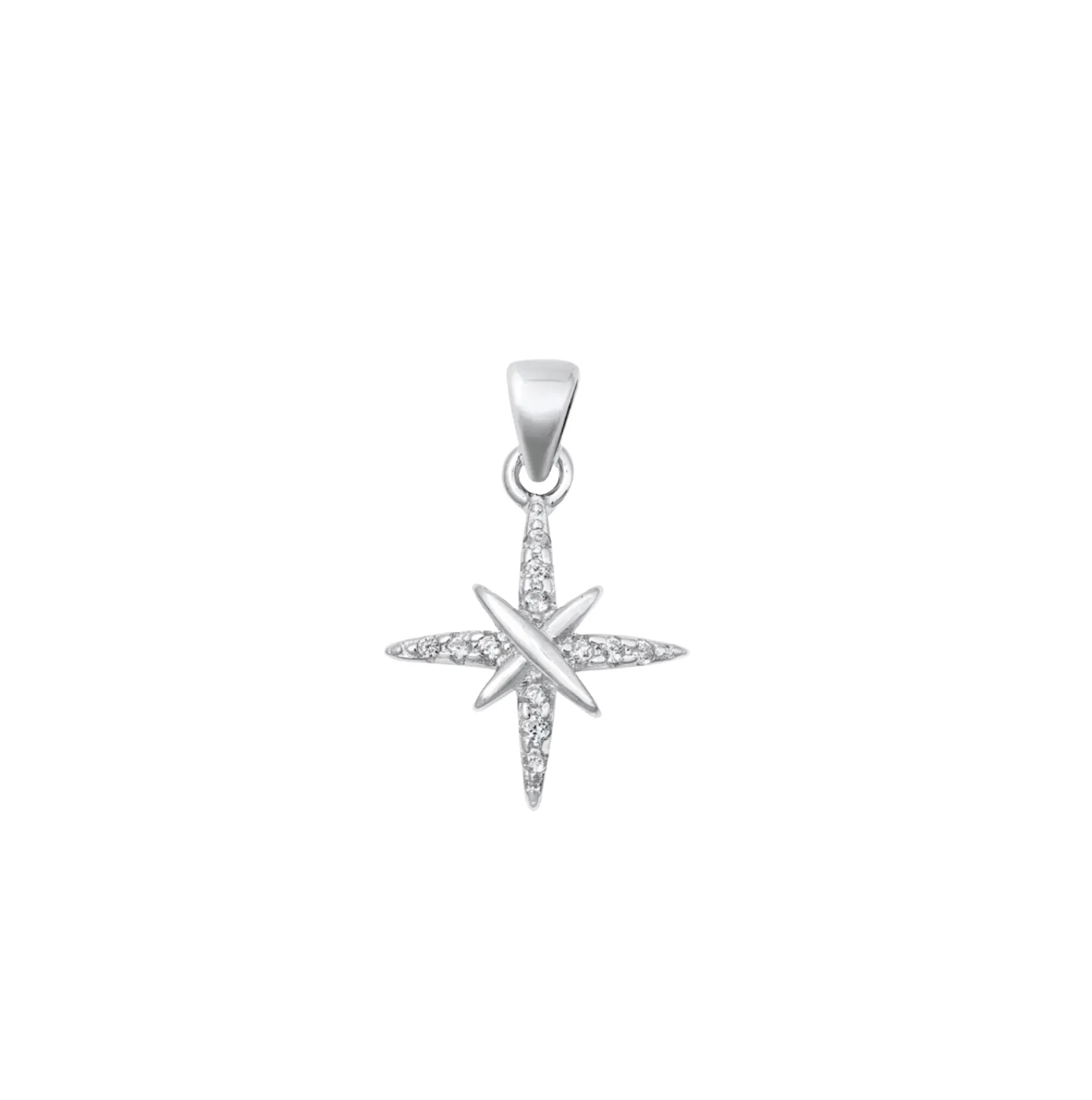 Sterling Silver Cubic Zirconia North Star Pendant Necklace On Holiday Card