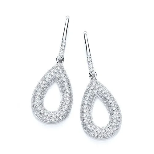 Sterling Silver Fancy Teardrop Pave CZ Stud Earrings