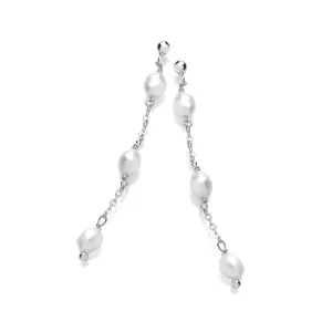 Sterling Silver Freshwater Pearl Drop CZ Earrings