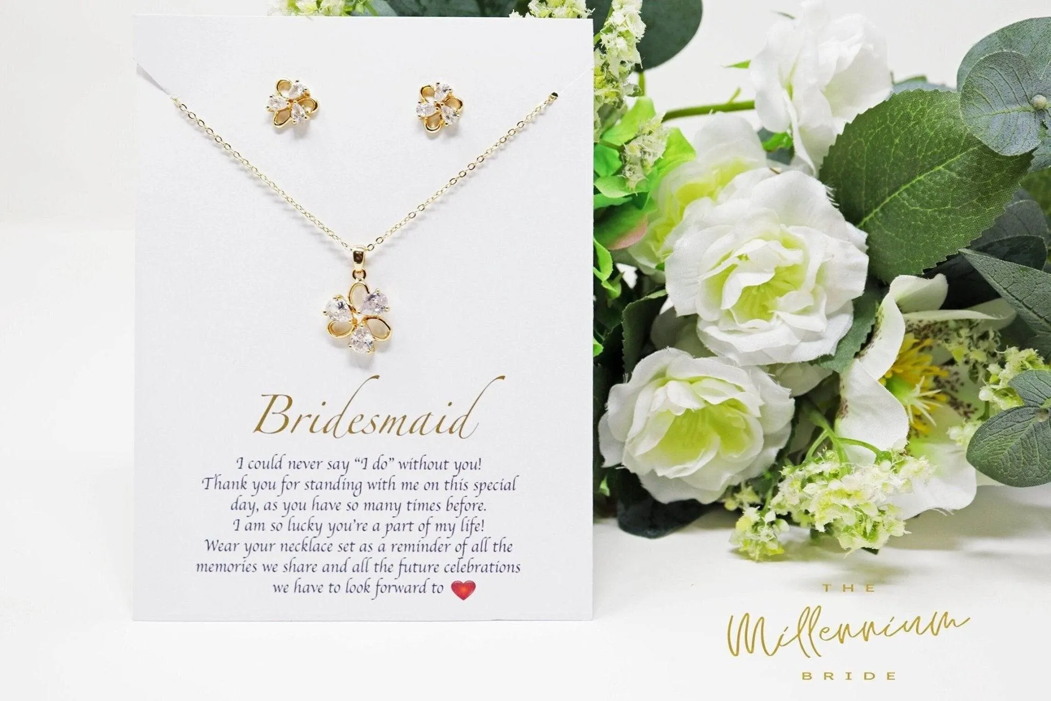 Swarovski Crystal Diamond Flower Bridesmaid Jewelry, Bridesmaid Earrings And Necklace, Crystal Earrings, Maid Of Honor Gift Cz