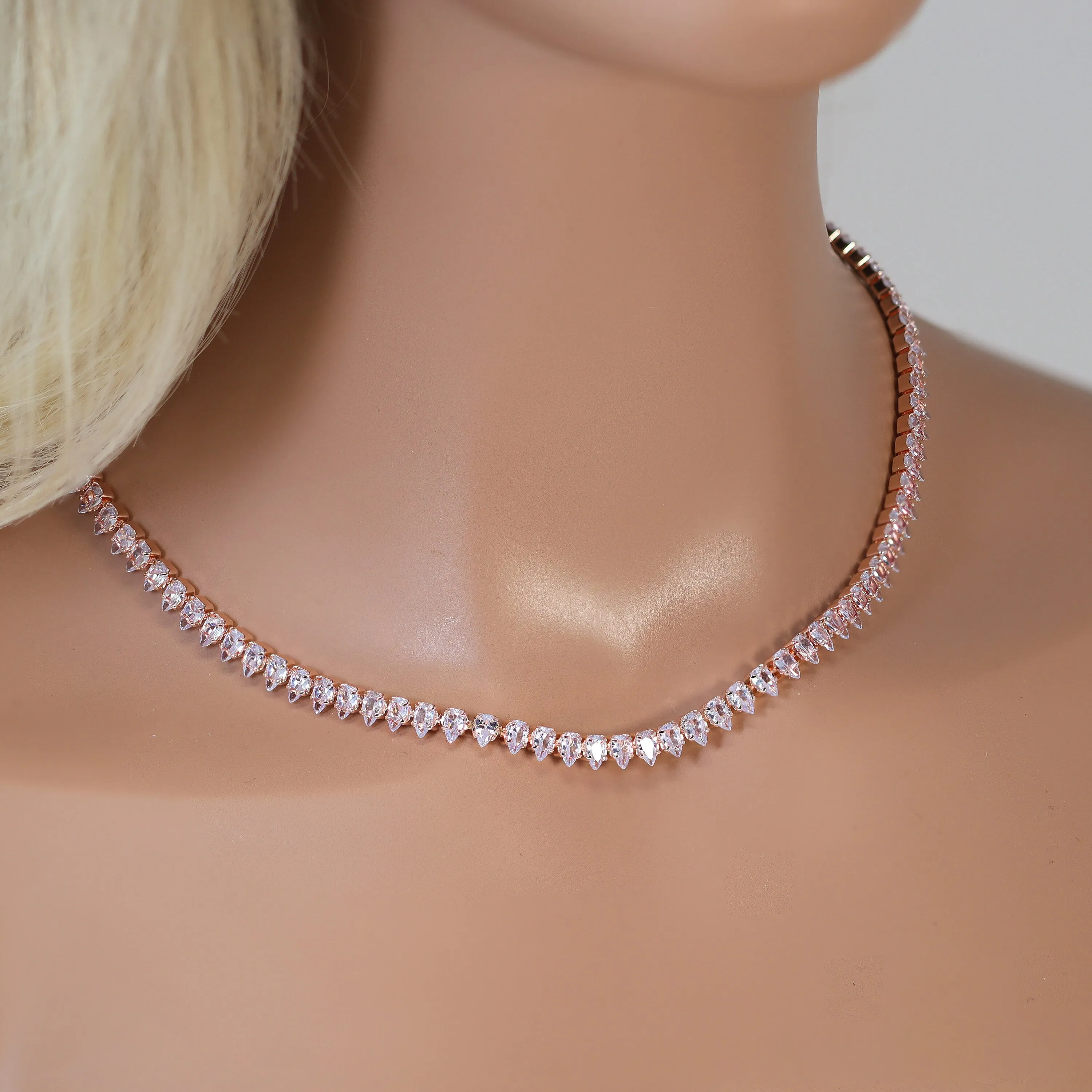 Swarovski Crystal Rosegold Dainty Elegant Necklace set, Gift for her, Bridesmaid Proposal, Valentines