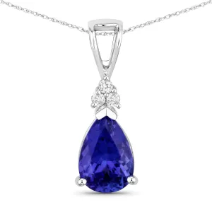 Tanzanite Teardrop and White Diamond 14K Gold Pendant 1.64 ctw