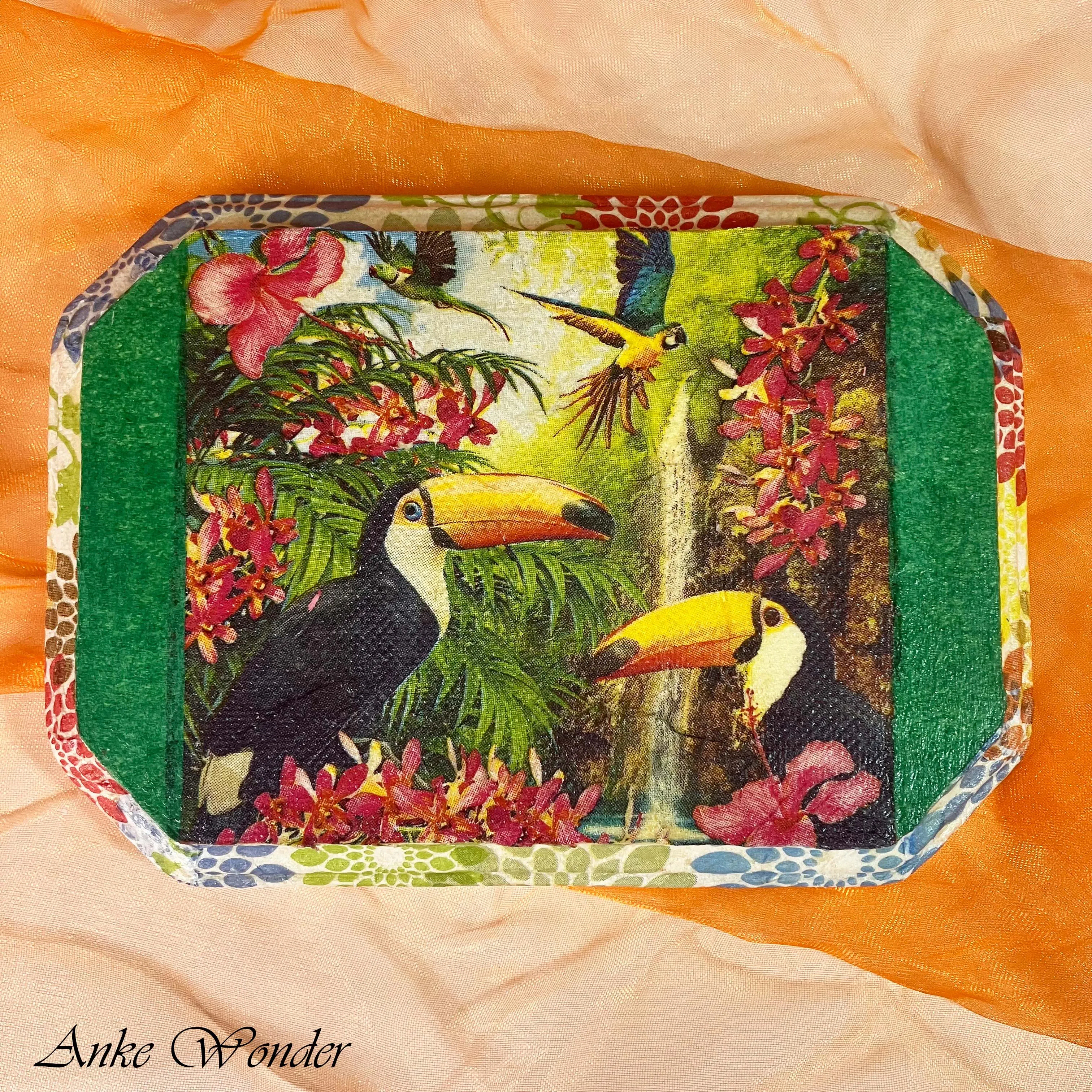 Tropical Toucan Wall Art - Handmade Decoupage Wooden Decor