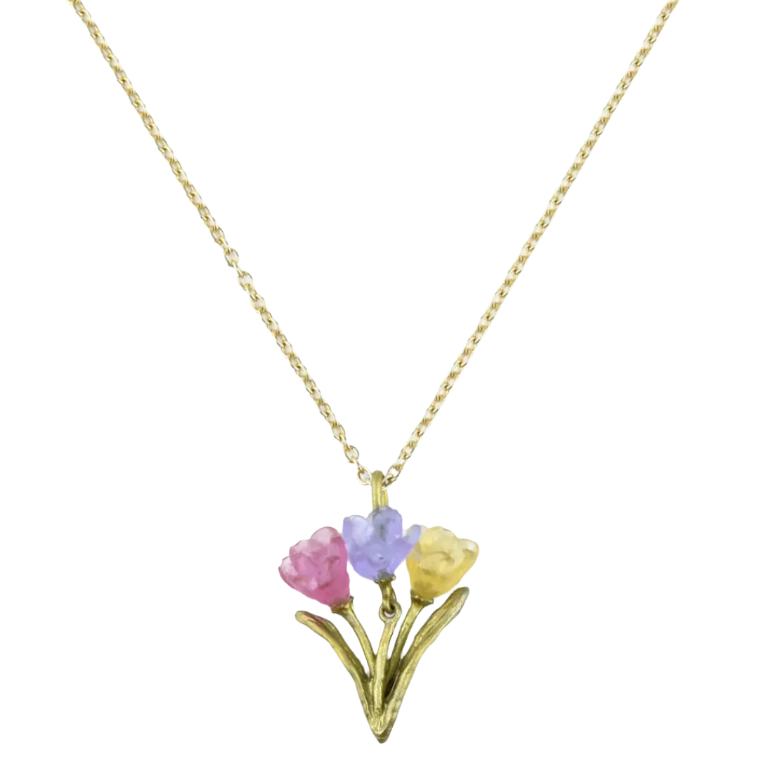 Tulips Triple Flower Dainty Pendant Necklace