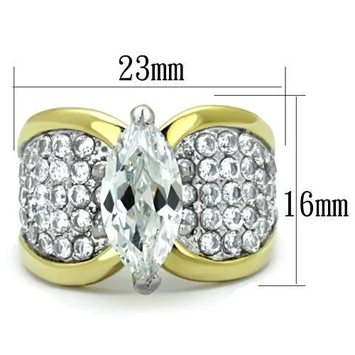 Two-Tone IP Gold (Ion Plating) Stainless Steel Ring with AAA Grade CZ in Clear for Women Style TK1548