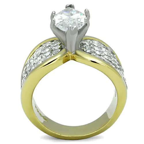 Two-Tone IP Gold (Ion Plating) Stainless Steel Ring with AAA Grade CZ in Clear for Women Style TK1548