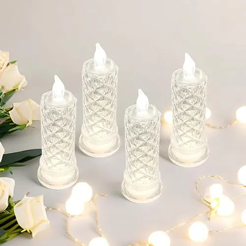 UDHWANI 4 Pcs Acrylic Flameless & Smokeless Decorative Candles Led Tea Light Candle Perfect for Gifting, Home,Diwali, Christmas,Decorative Candles,Birthday (15 Cm Tealight Candle - 4 Pcs)