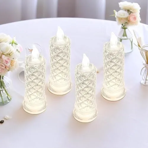 UDHWANI 4 Pcs Acrylic Flameless & Smokeless Decorative Candles Led Tea Light Candle Perfect for Gifting, Home,Diwali, Christmas,Decorative Candles,Birthday (15 Cm Tealight Candle - 4 Pcs)