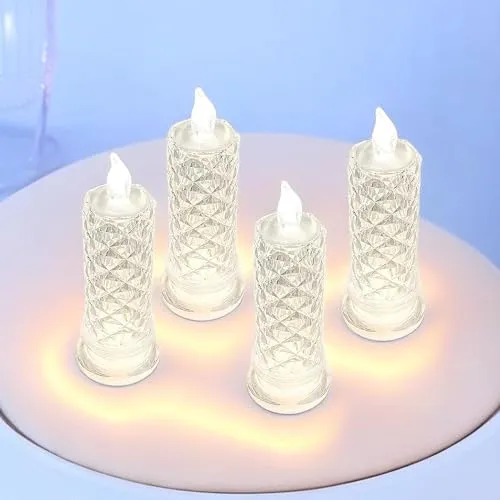 UDHWANI 4 Pcs Acrylic Flameless & Smokeless Decorative Candles Led Tea Light Candle Perfect for Gifting, Home,Diwali, Christmas,Decorative Candles,Birthday (15 Cm Tealight Candle - 4 Pcs)