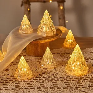 UDHWANI 6 Pcs Acrylic Flameless & Smokeless Decorative Candles Led Tea Light Candle Perfect for Gifting, Home, Birthday, Diwali, Christmas,Decorative Candles,Birthday (Chritmas Tree - 6 Pcs)