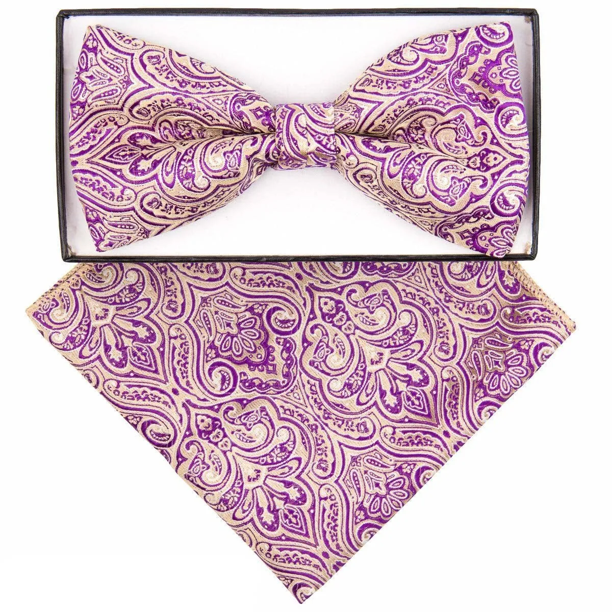 Vittorio Farina Men's Geometric Design Satin Bow Tie & Pocket Square in Gift Box