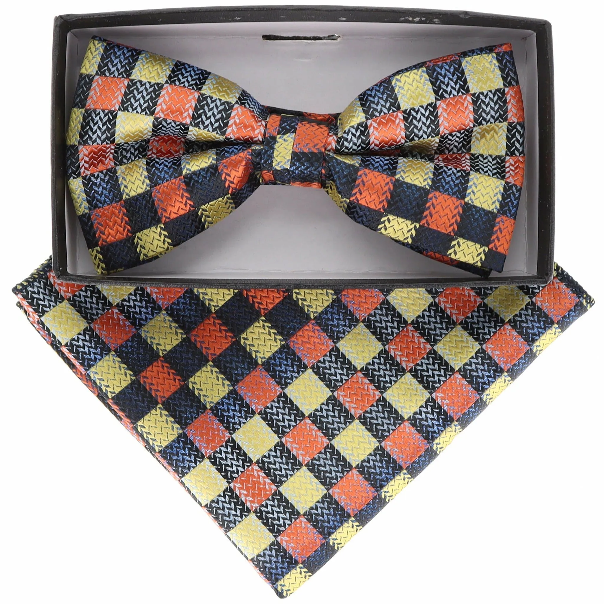 Vittorio Farina Men's Geometric Design Satin Bow Tie & Pocket Square in Gift Box