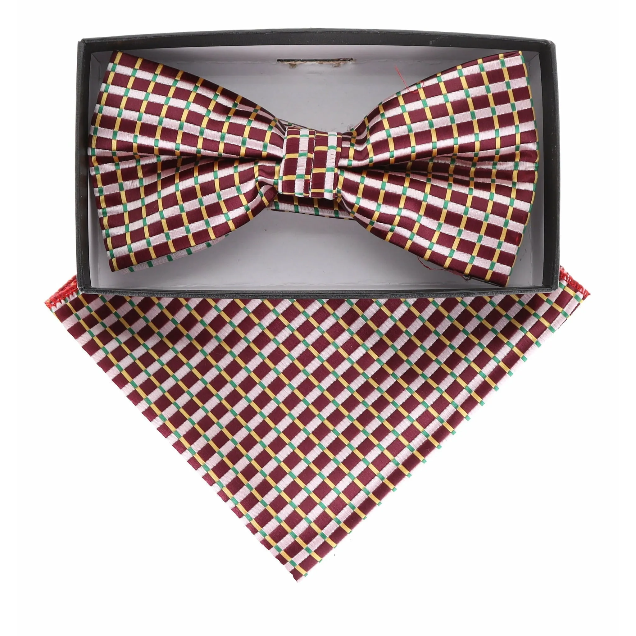 Vittorio Farina Men's Geometric Design Satin Bow Tie & Pocket Square in Gift Box