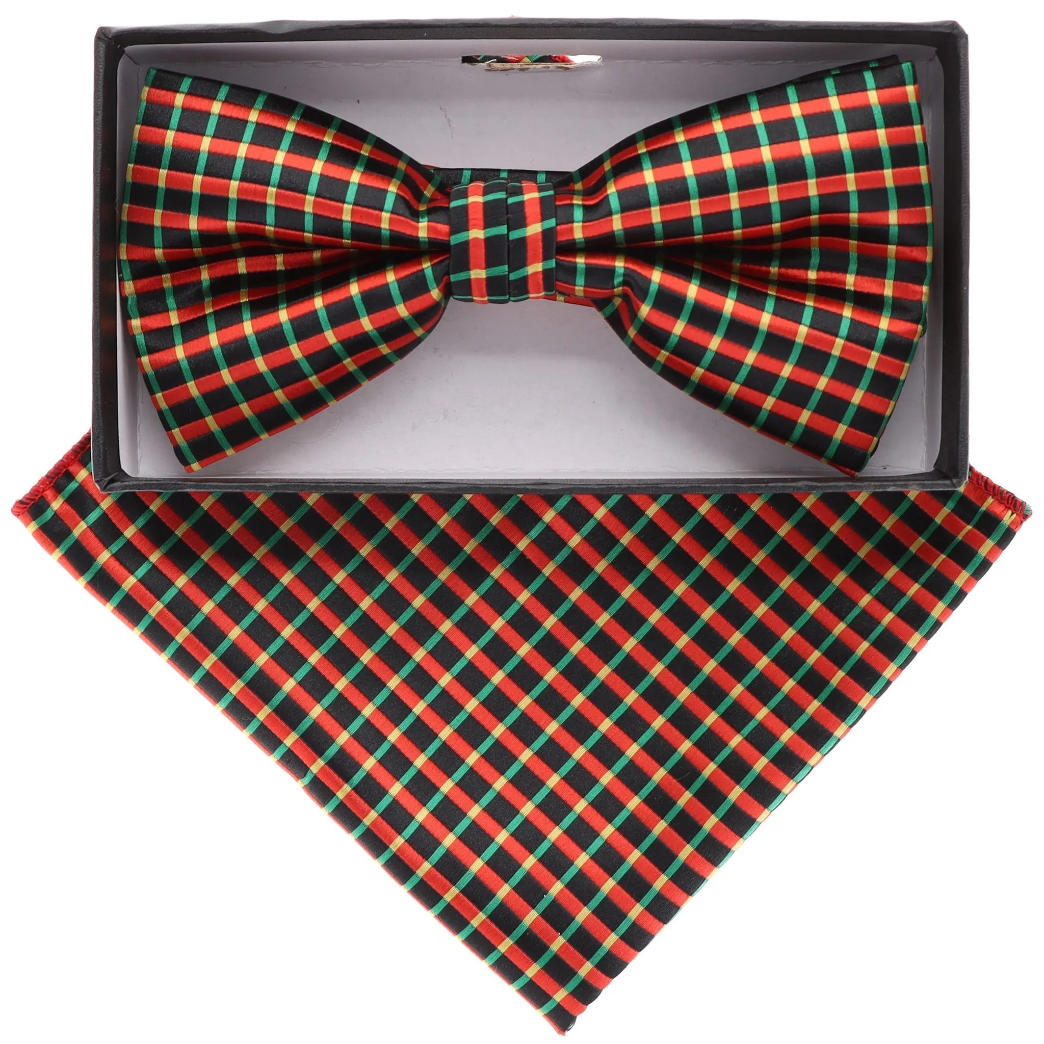 Vittorio Farina Men's Geometric Design Satin Bow Tie & Pocket Square in Gift Box