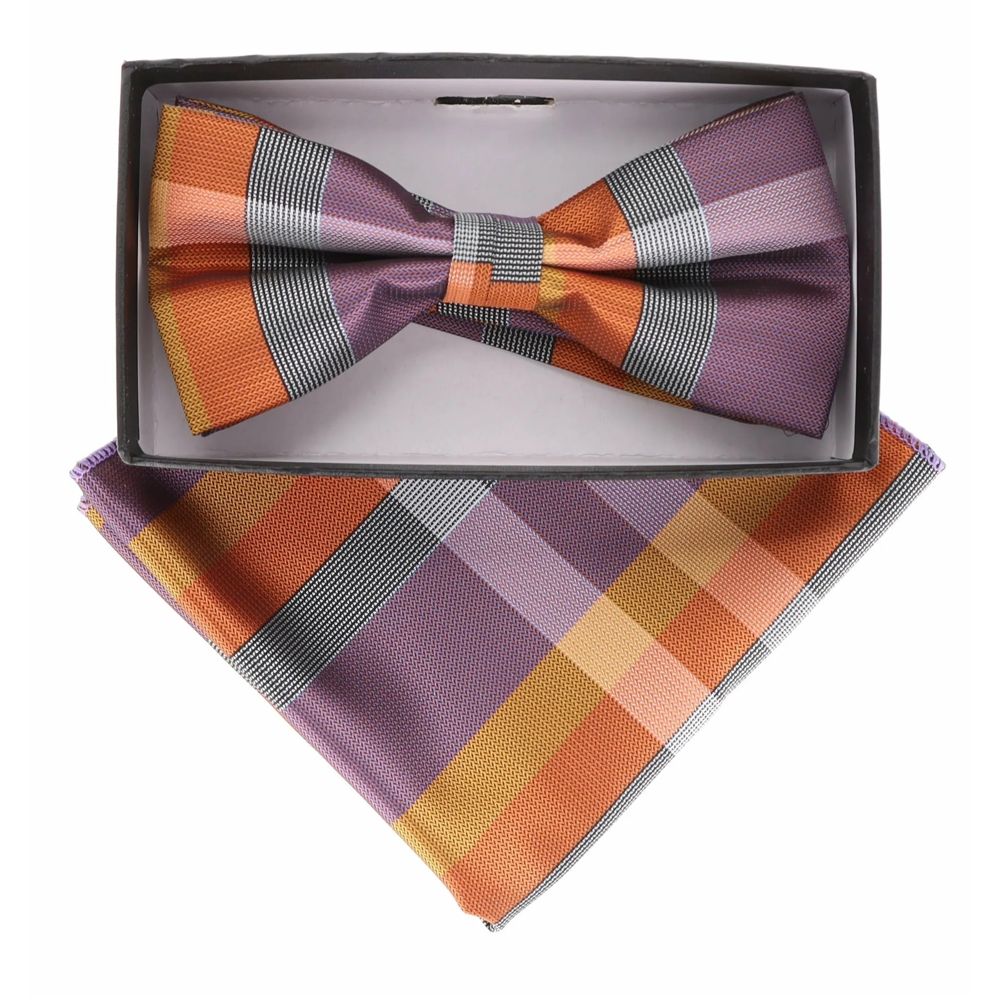 Vittorio Farina Men's Geometric Design Satin Bow Tie & Pocket Square in Gift Box