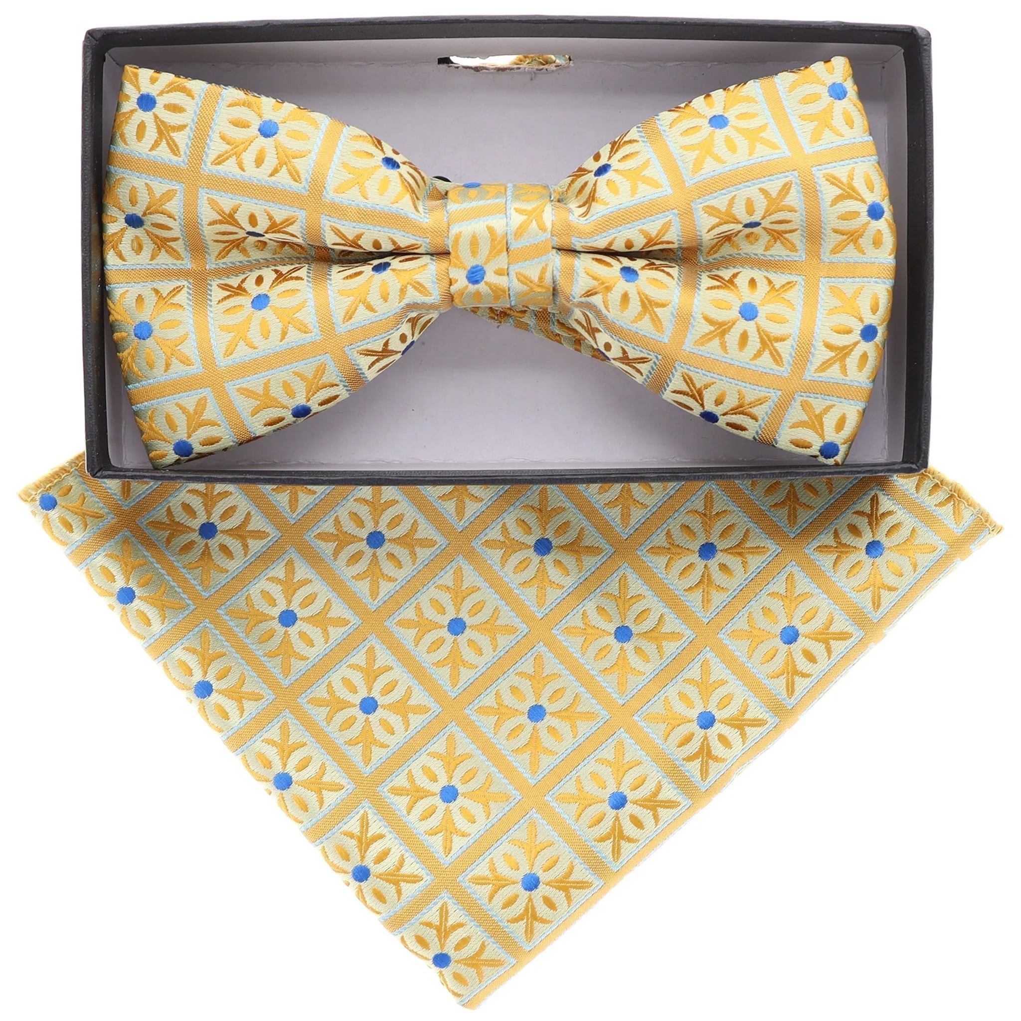 Vittorio Farina Men's Geometric Design Satin Bow Tie & Pocket Square in Gift Box