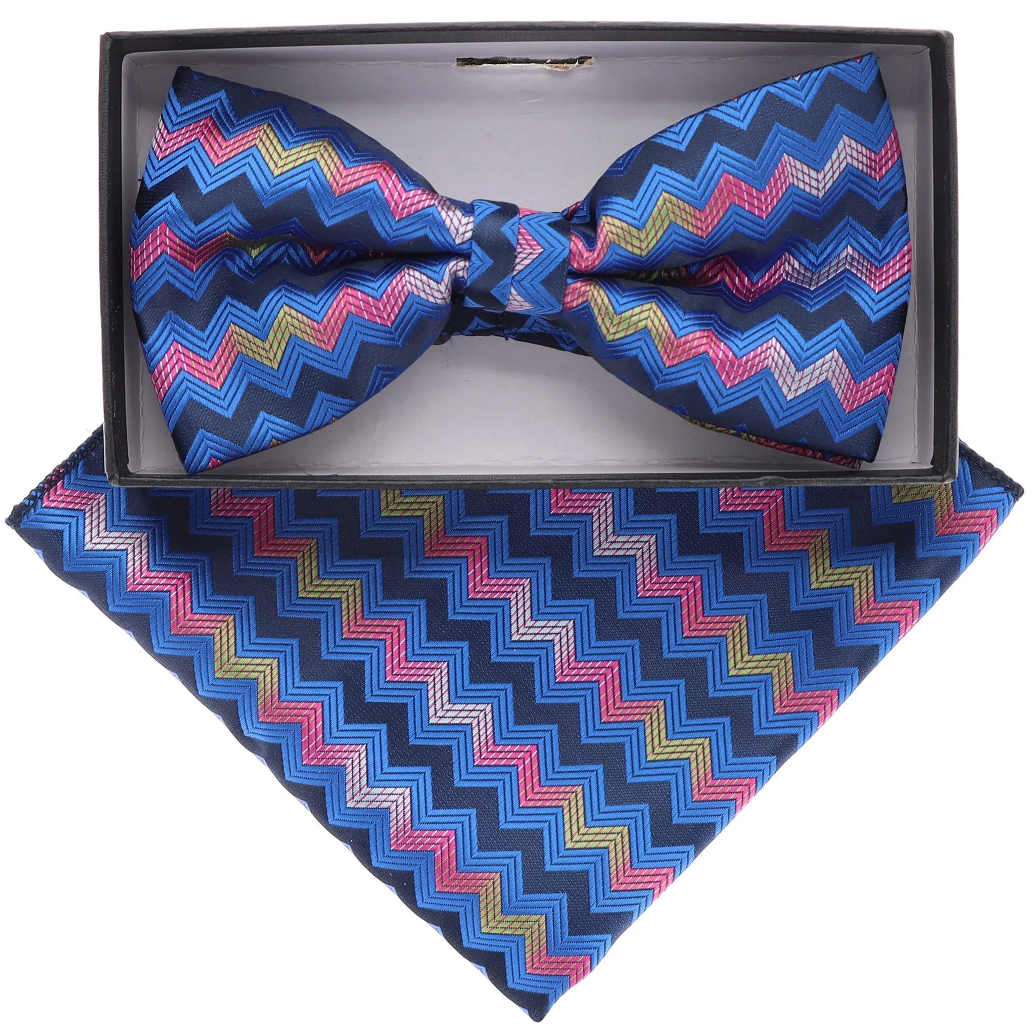 Vittorio Farina Men's Geometric Design Satin Bow Tie & Pocket Square in Gift Box