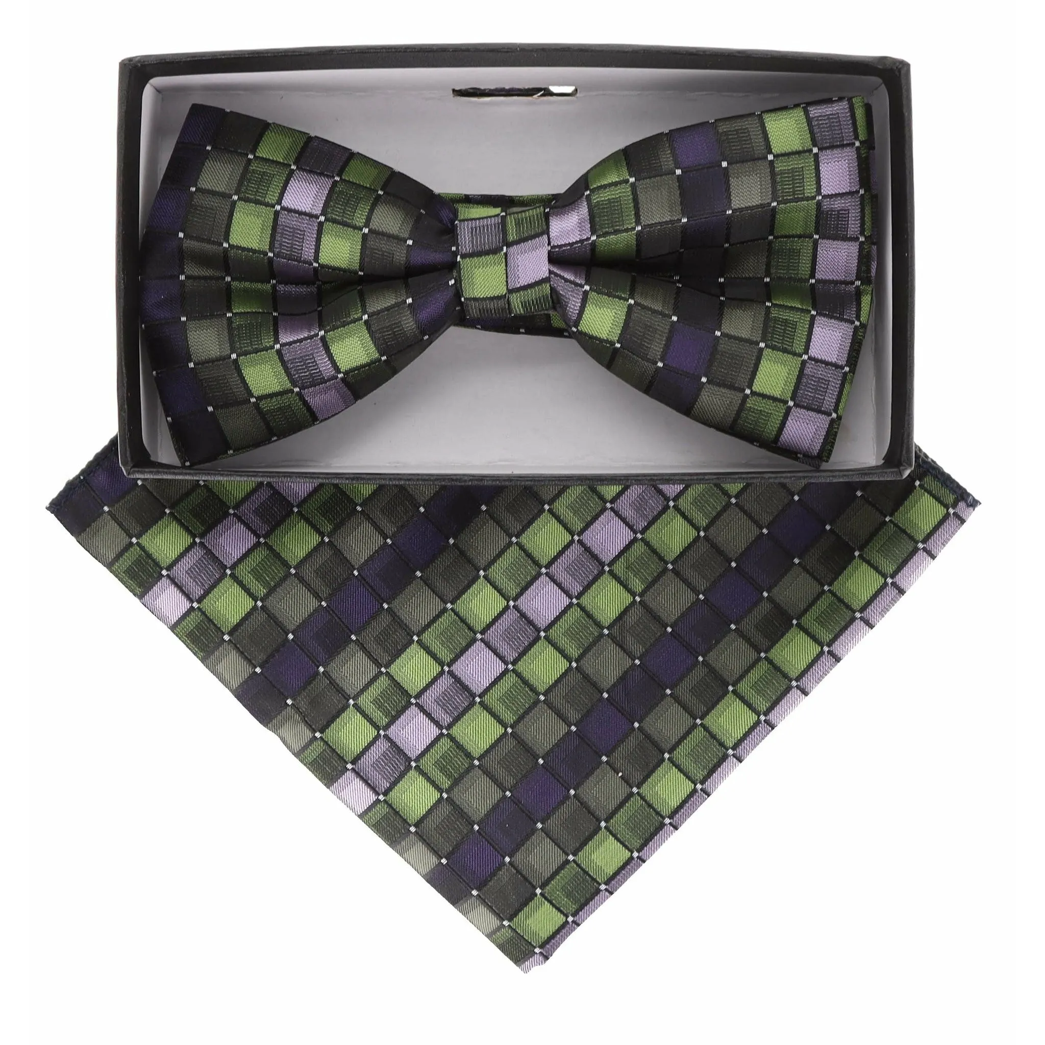 Vittorio Farina Men's Geometric Design Satin Bow Tie & Pocket Square in Gift Box