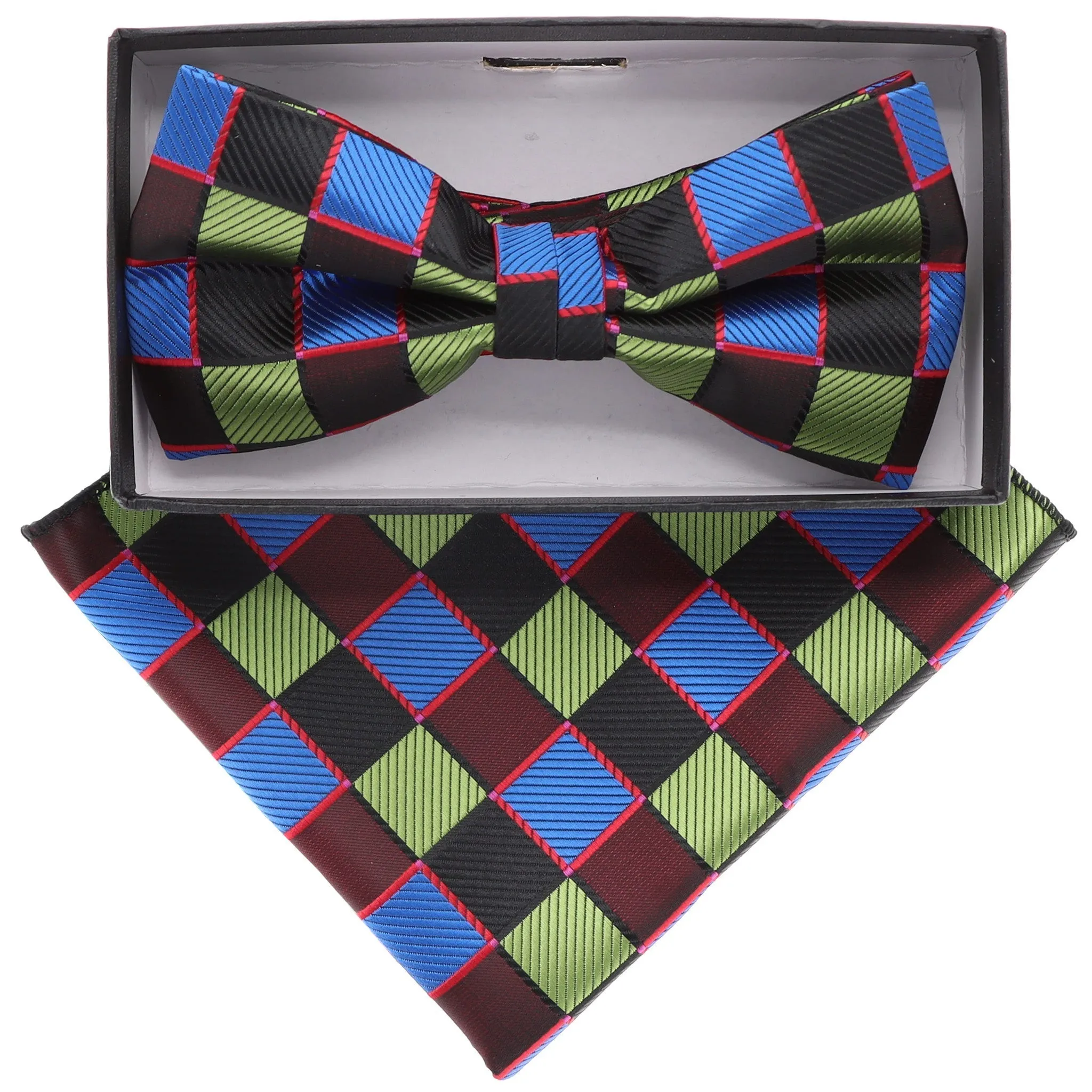 Vittorio Farina Men's Geometric Design Satin Bow Tie & Pocket Square in Gift Box