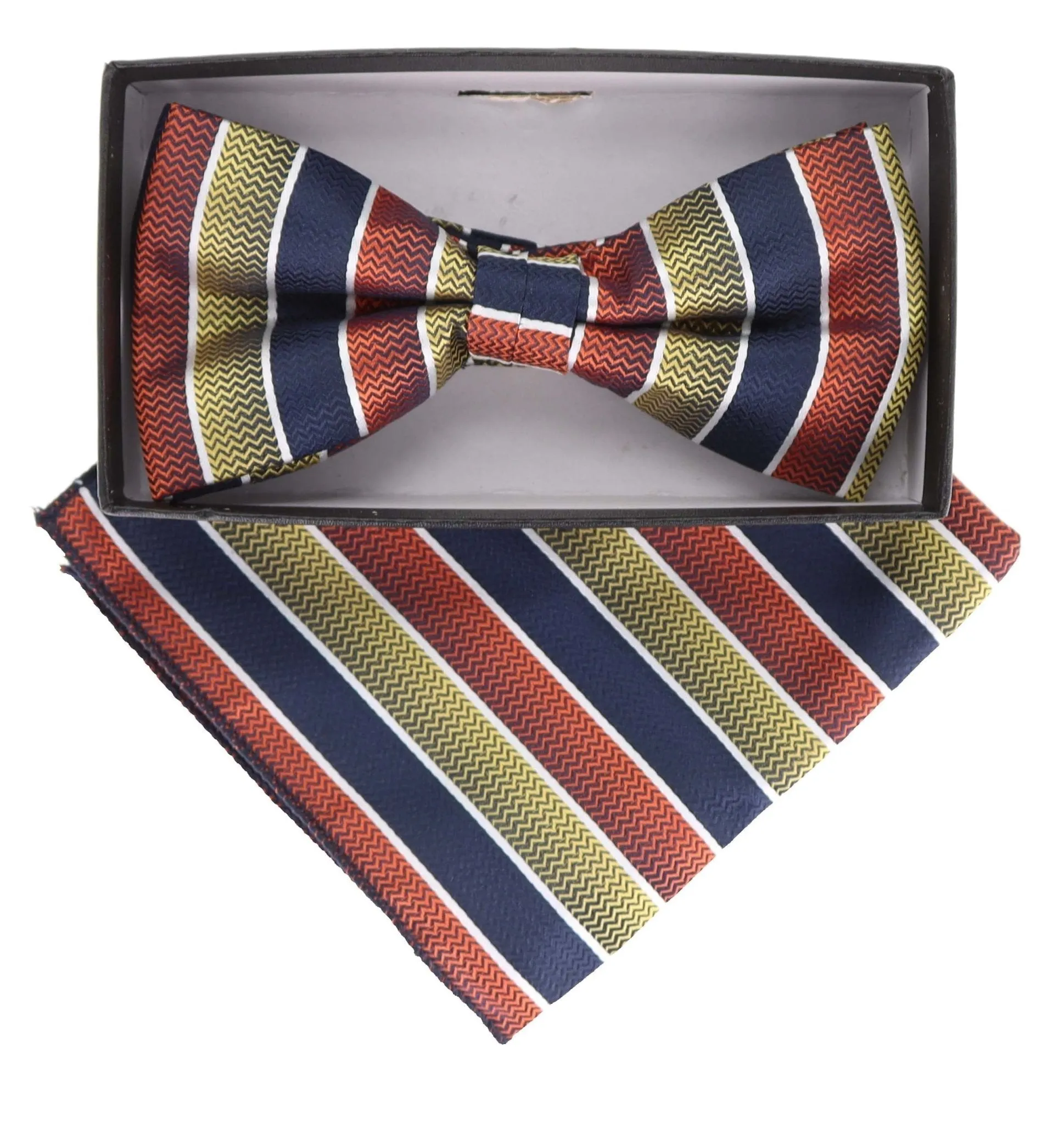 Vittorio Farina Men's Geometric Design Satin Bow Tie & Pocket Square in Gift Box