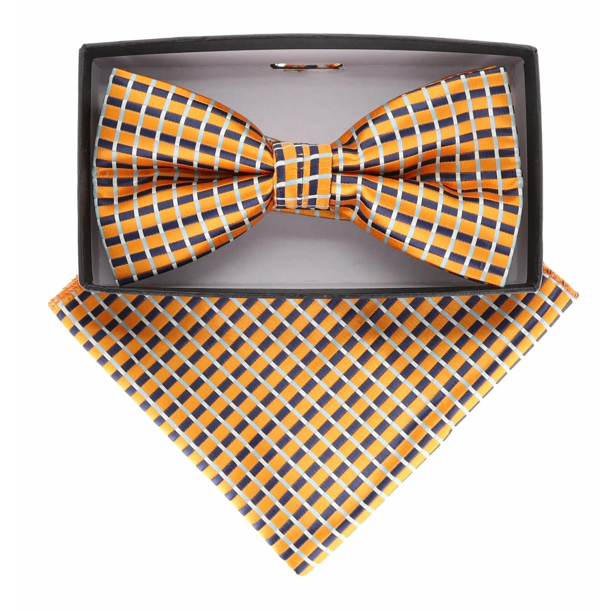 Vittorio Farina Men's Geometric Design Satin Bow Tie & Pocket Square in Gift Box