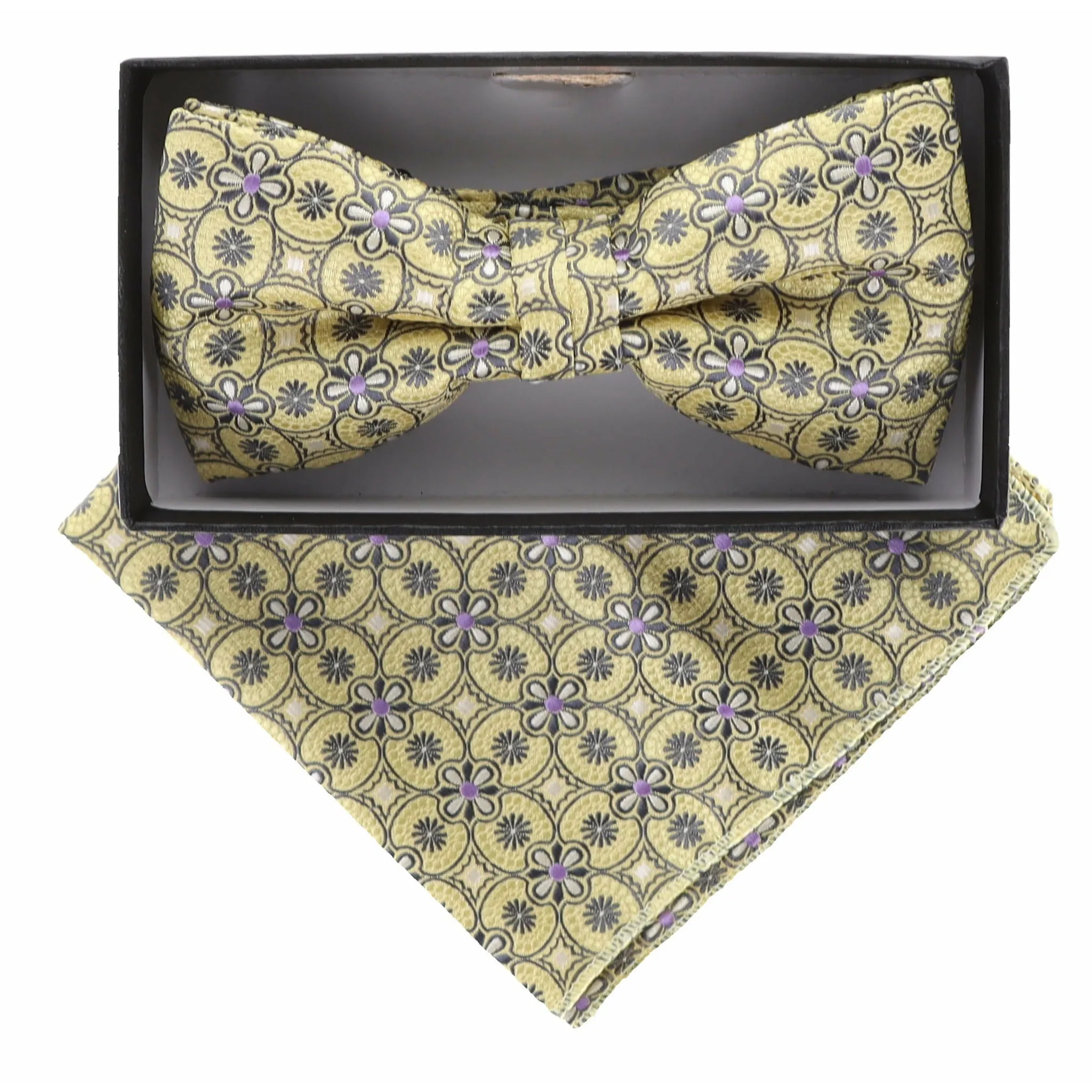 Vittorio Farina Men's Geometric Design Satin Bow Tie & Pocket Square in Gift Box