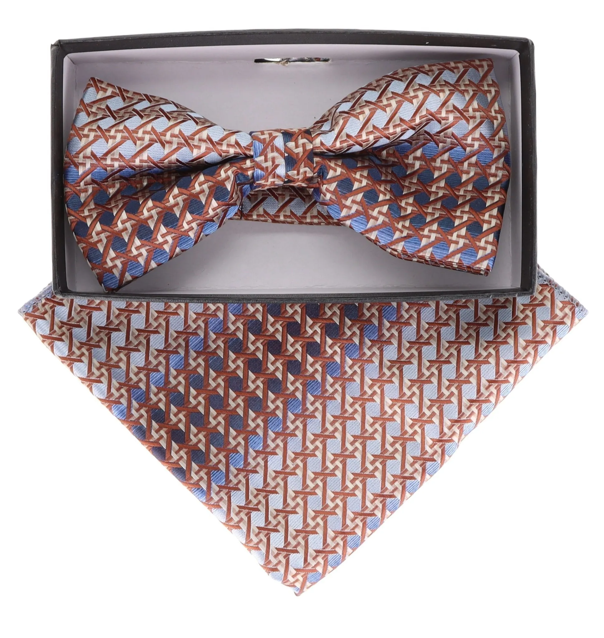 Vittorio Farina Men's Geometric Design Satin Bow Tie & Pocket Square in Gift Box