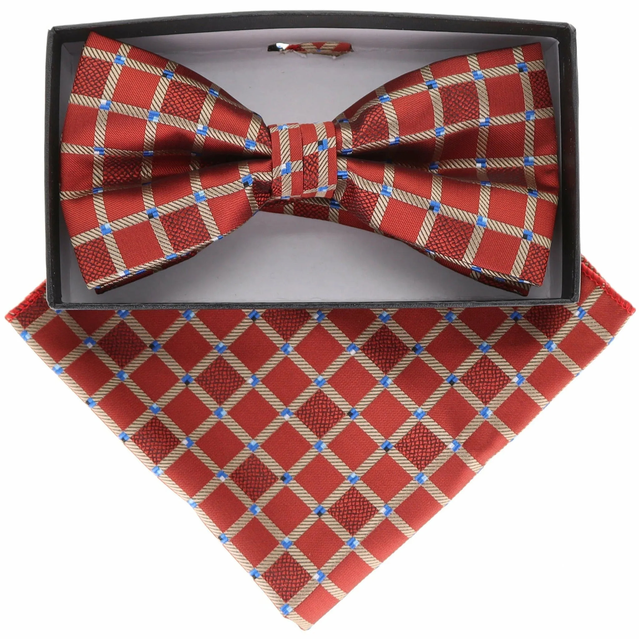 Vittorio Farina Men's Geometric Design Satin Bow Tie & Pocket Square in Gift Box