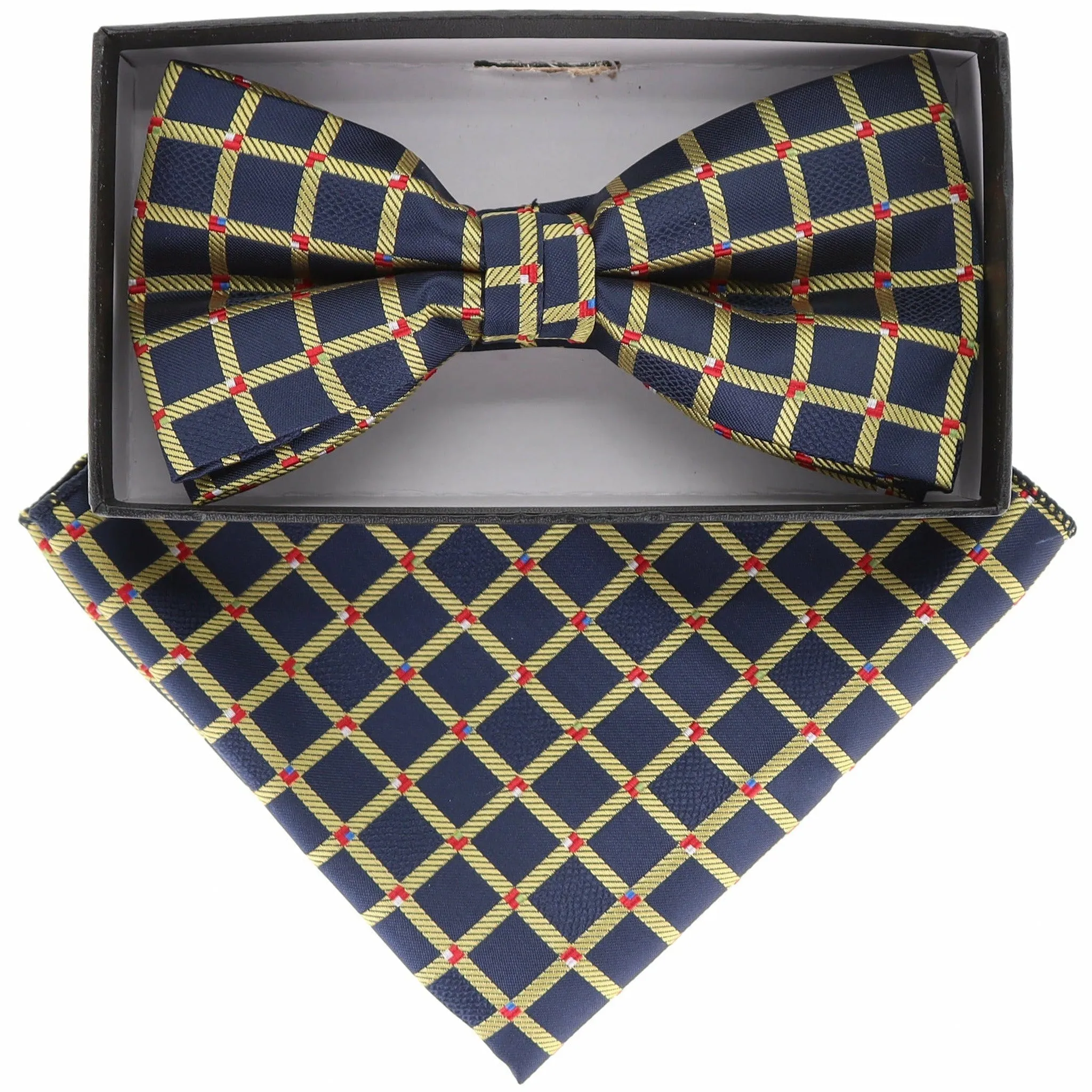 Vittorio Farina Men's Geometric Design Satin Bow Tie & Pocket Square in Gift Box