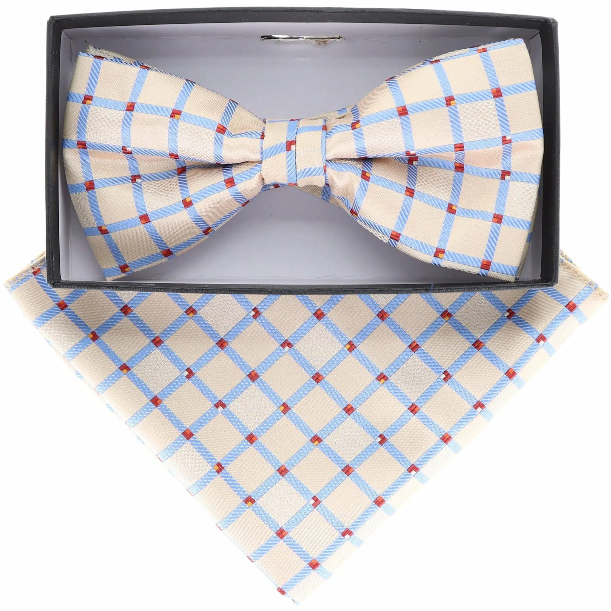 Vittorio Farina Men's Geometric Design Satin Bow Tie & Pocket Square in Gift Box