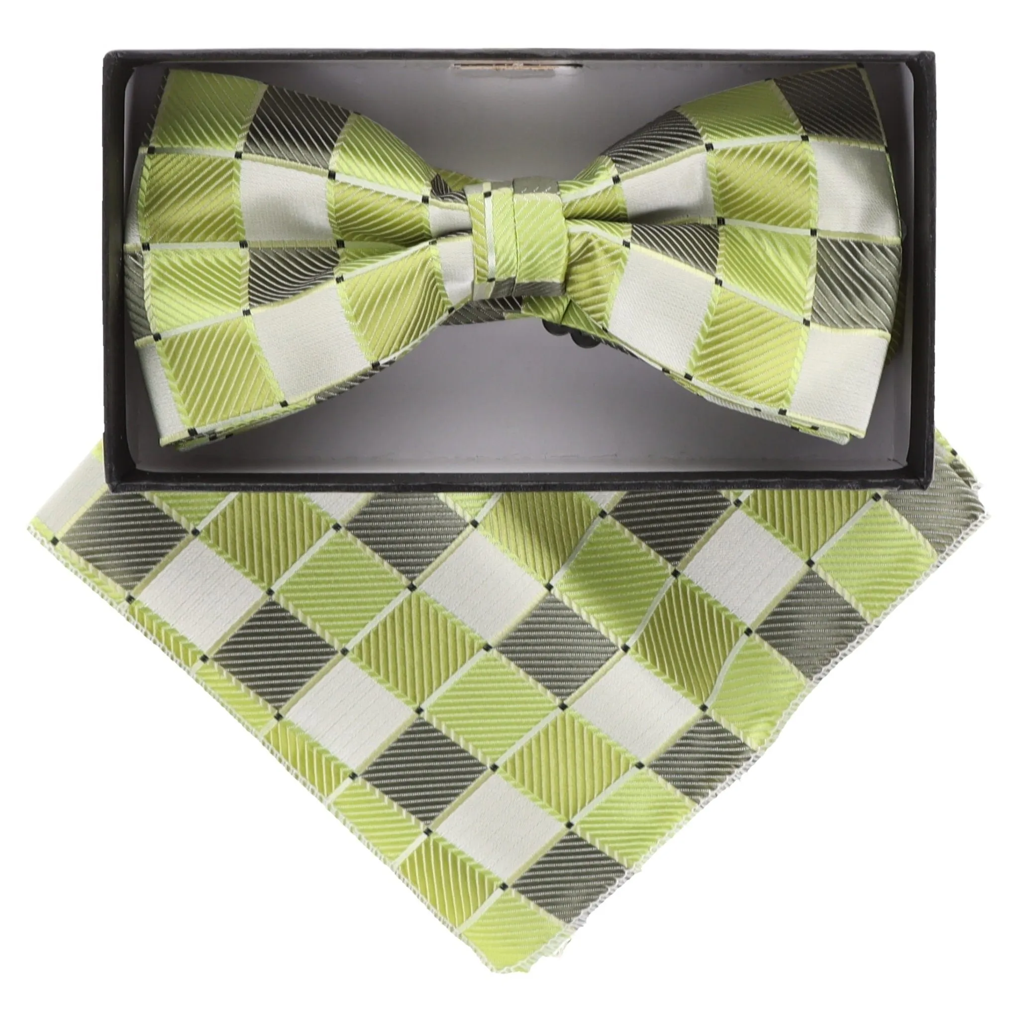 Vittorio Farina Men's Geometric Design Satin Bow Tie & Pocket Square in Gift Box