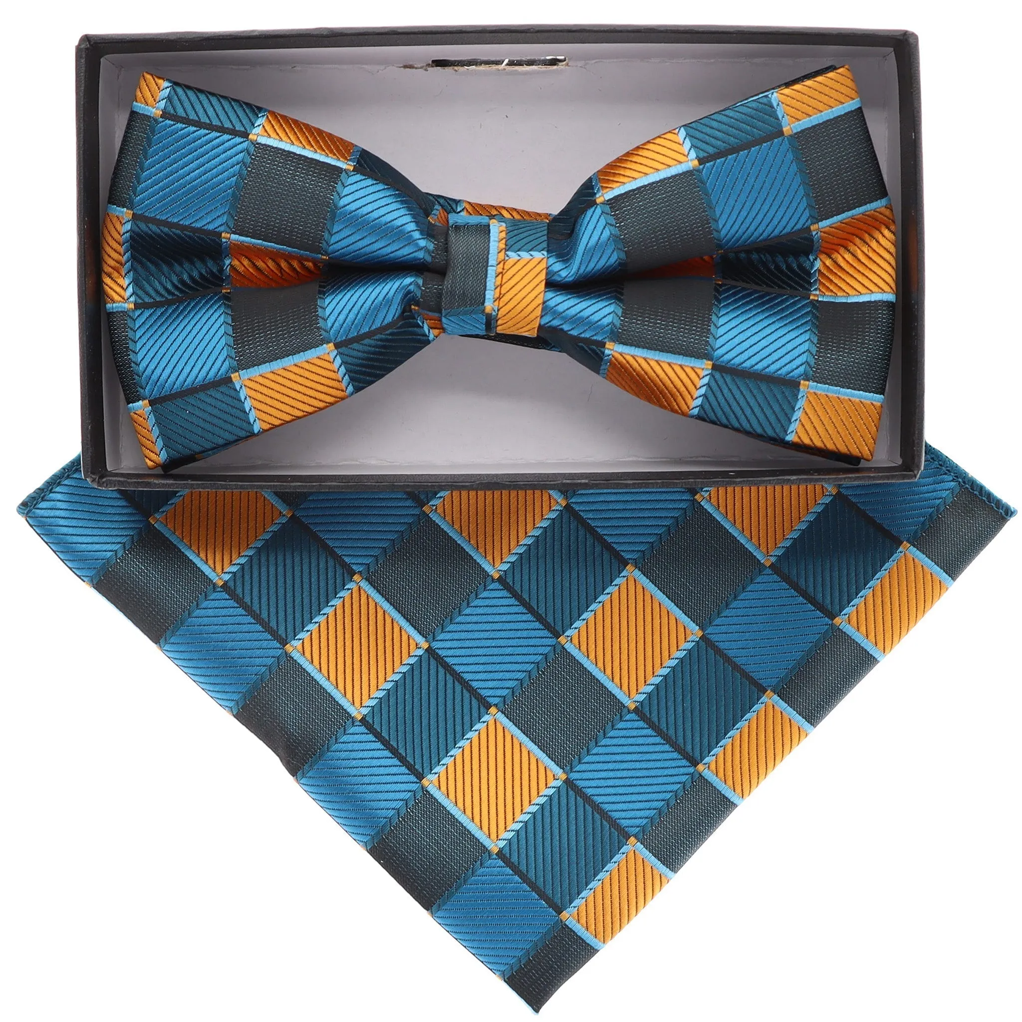 Vittorio Farina Men's Geometric Design Satin Bow Tie & Pocket Square in Gift Box