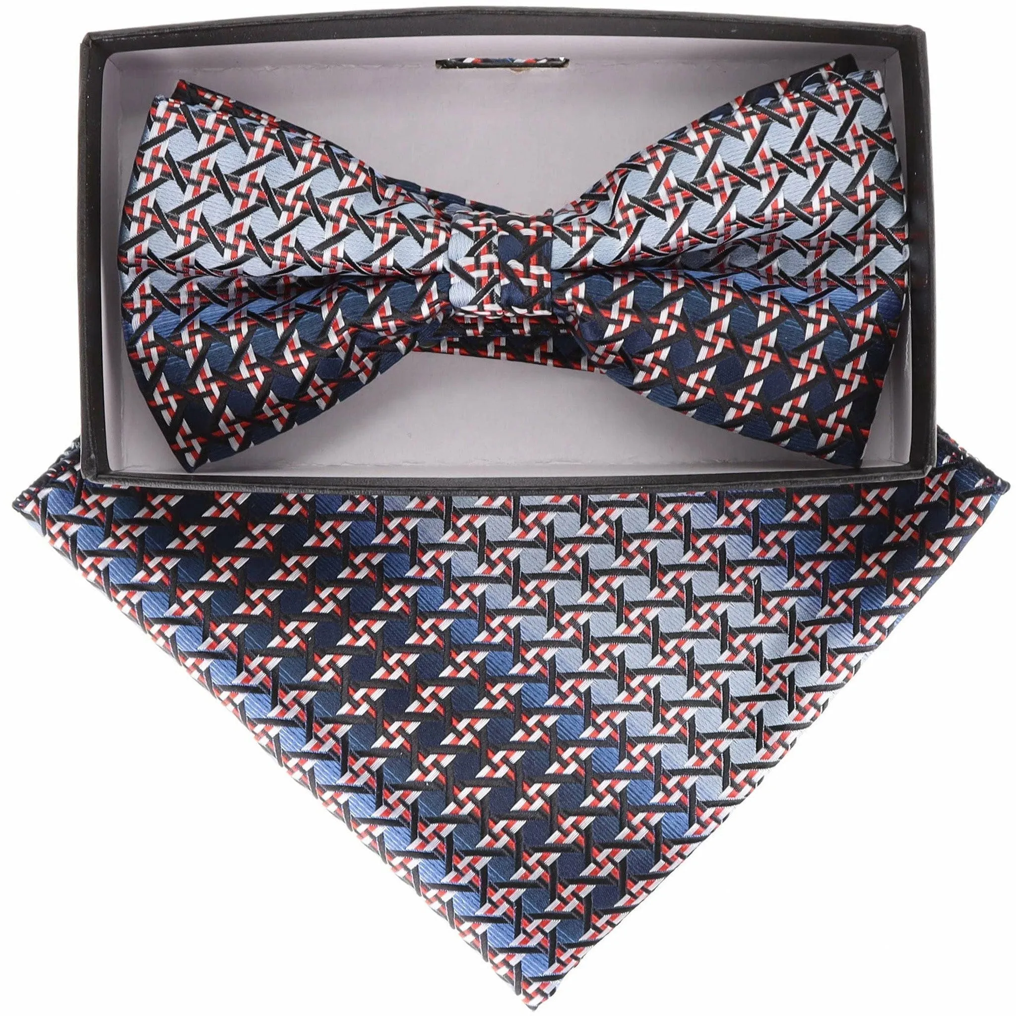 Vittorio Farina Men's Geometric Design Satin Bow Tie & Pocket Square in Gift Box