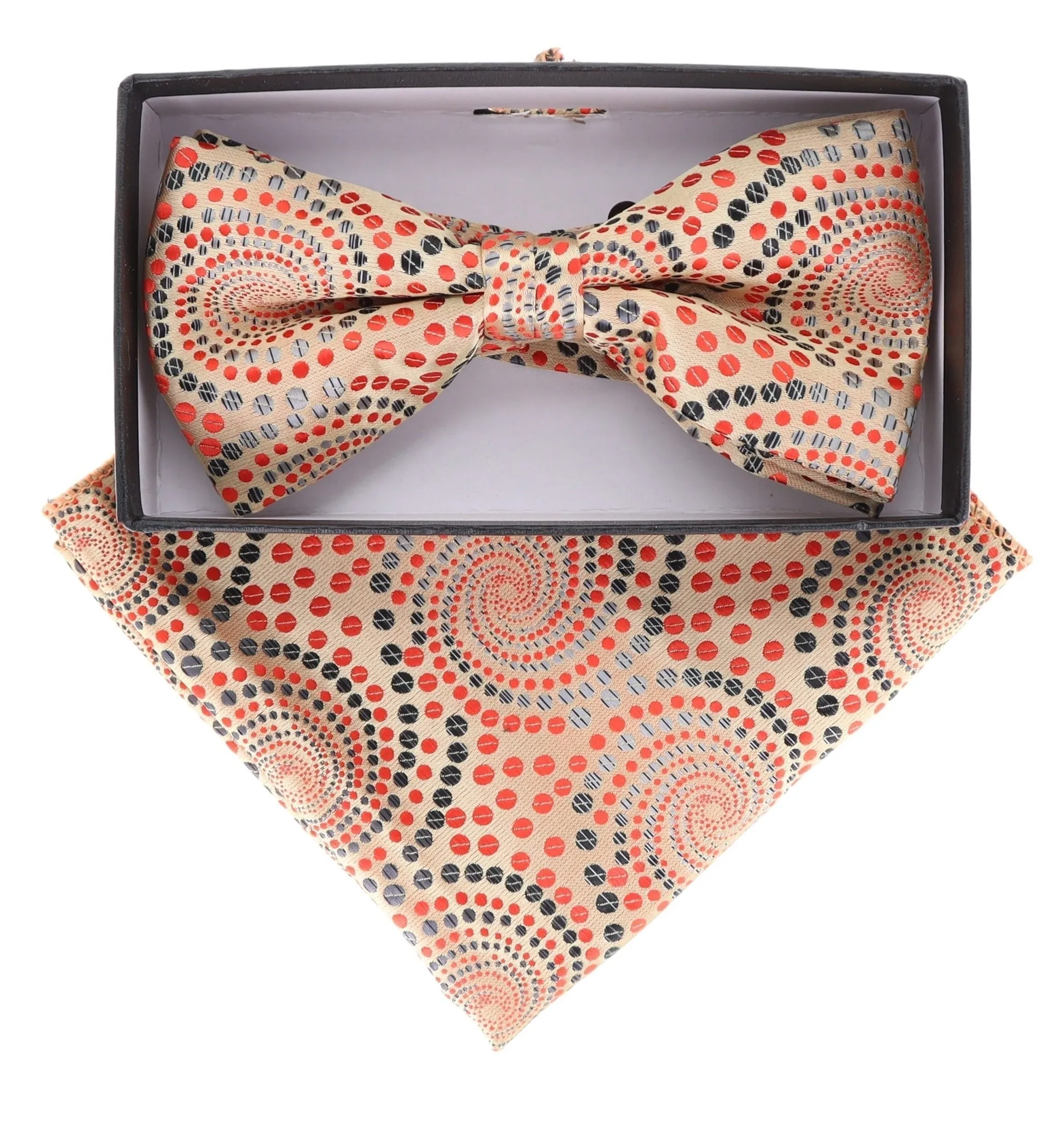 Vittorio Farina Men's Geometric Design Satin Bow Tie & Pocket Square in Gift Box