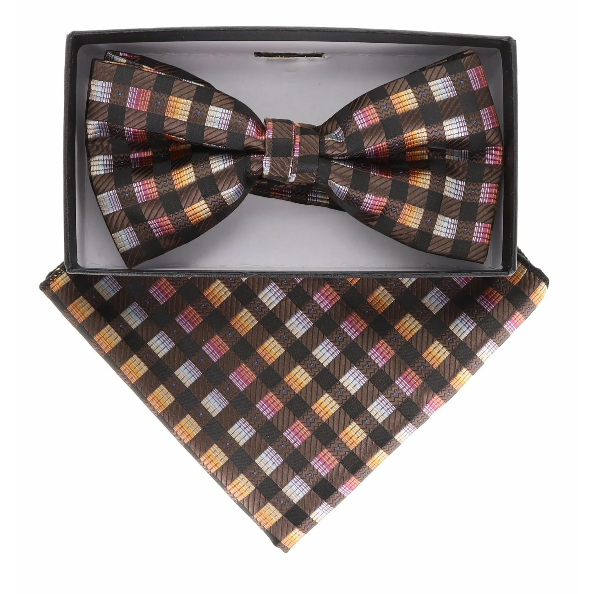 Vittorio Farina Men's Geometric Design Satin Bow Tie & Pocket Square in Gift Box