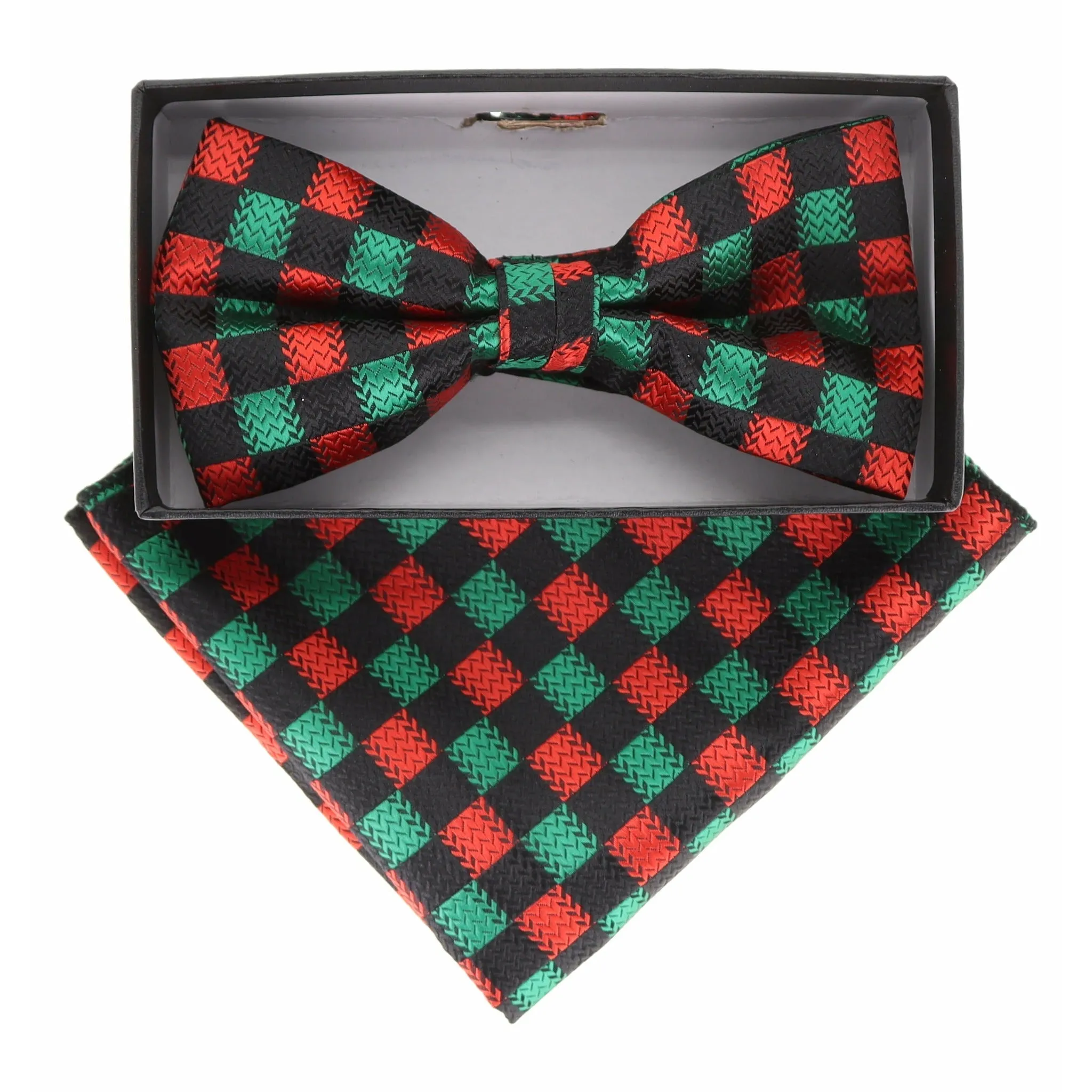 Vittorio Farina Men's Geometric Design Satin Bow Tie & Pocket Square in Gift Box