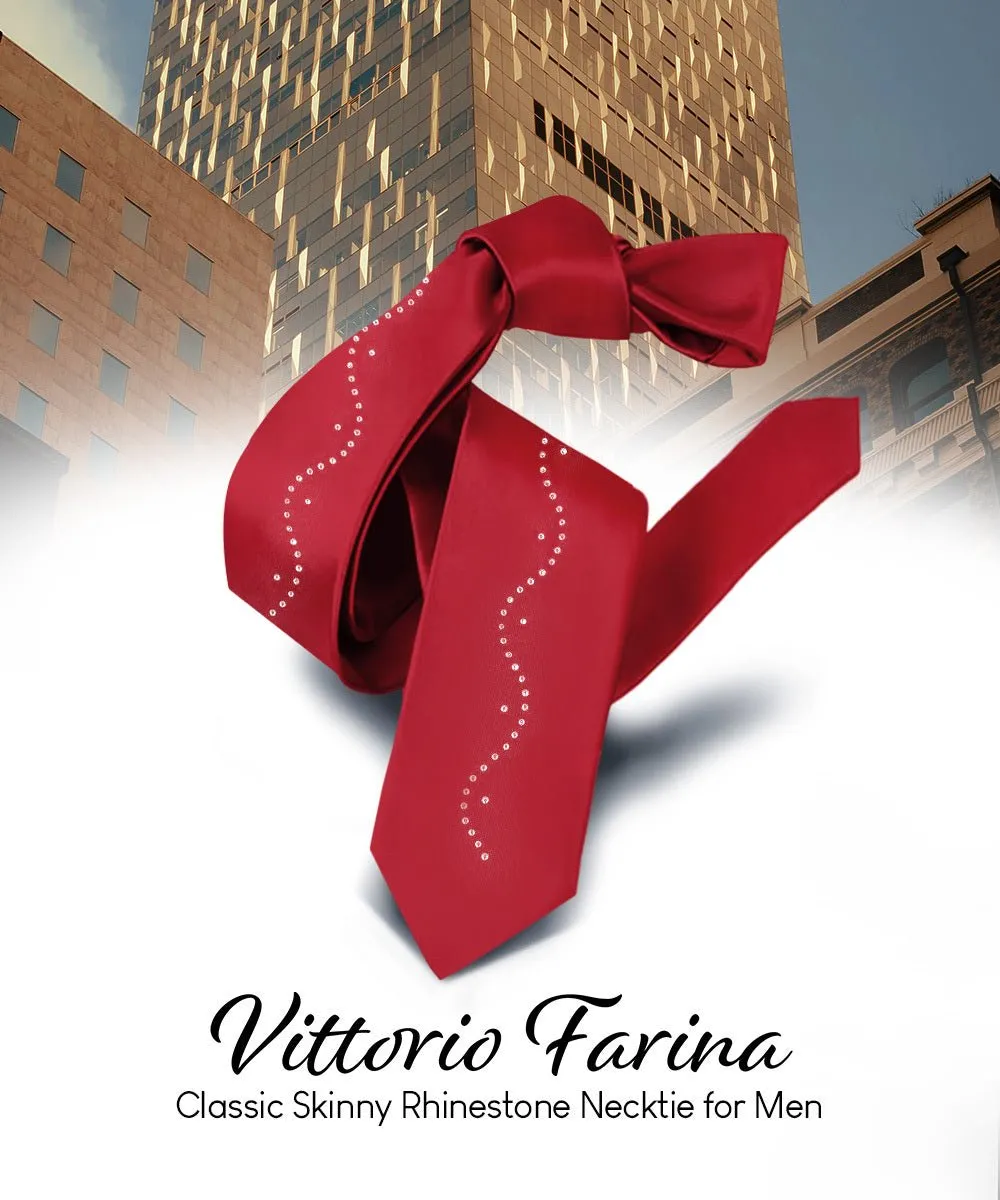 Vittorio Farina Men's Satin Skinny Necktie with Rhinestones