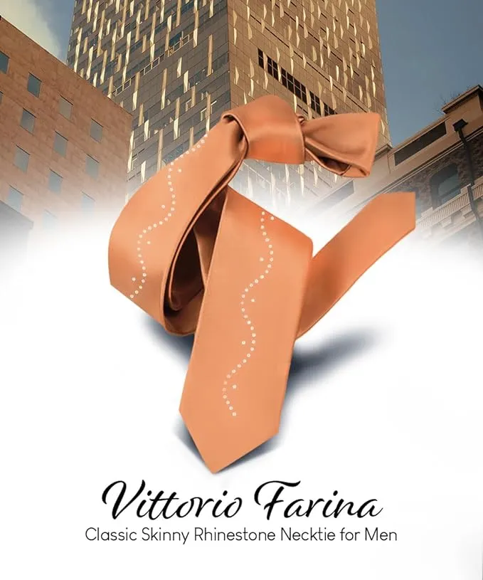 Vittorio Farina Men's Satin Skinny Necktie with Rhinestones